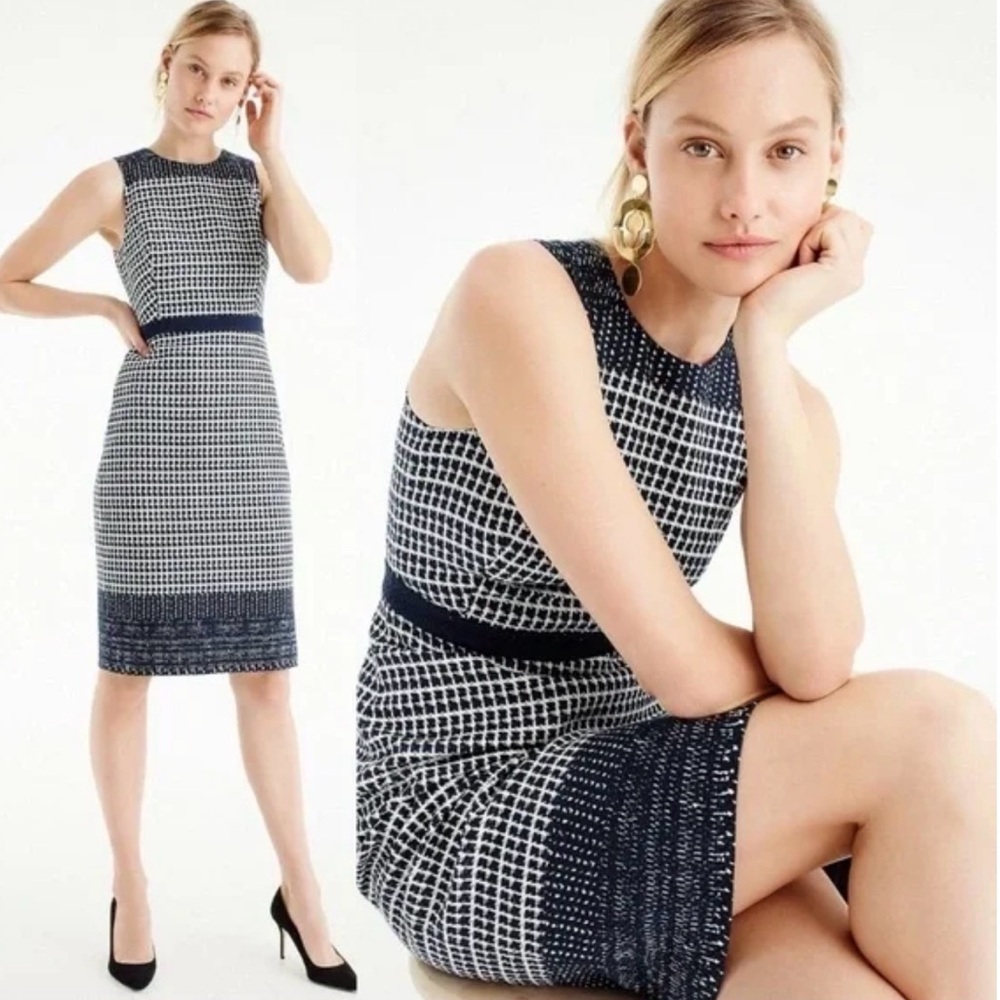 J. Crew Navy and White Patterned Midi Dress